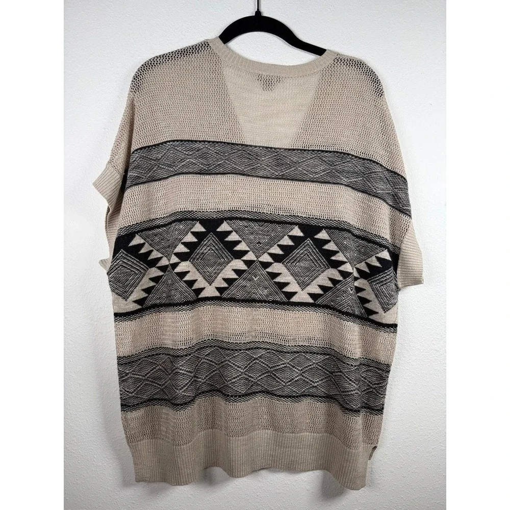 J. Jill Womens XS/S Linen Blend Tribal Geometric‎ Knit V-Neck Sweater Beige